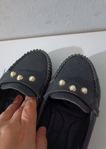 kadin babet Siyah Düğmeli Loafer Ayakkabı - Görsel 4