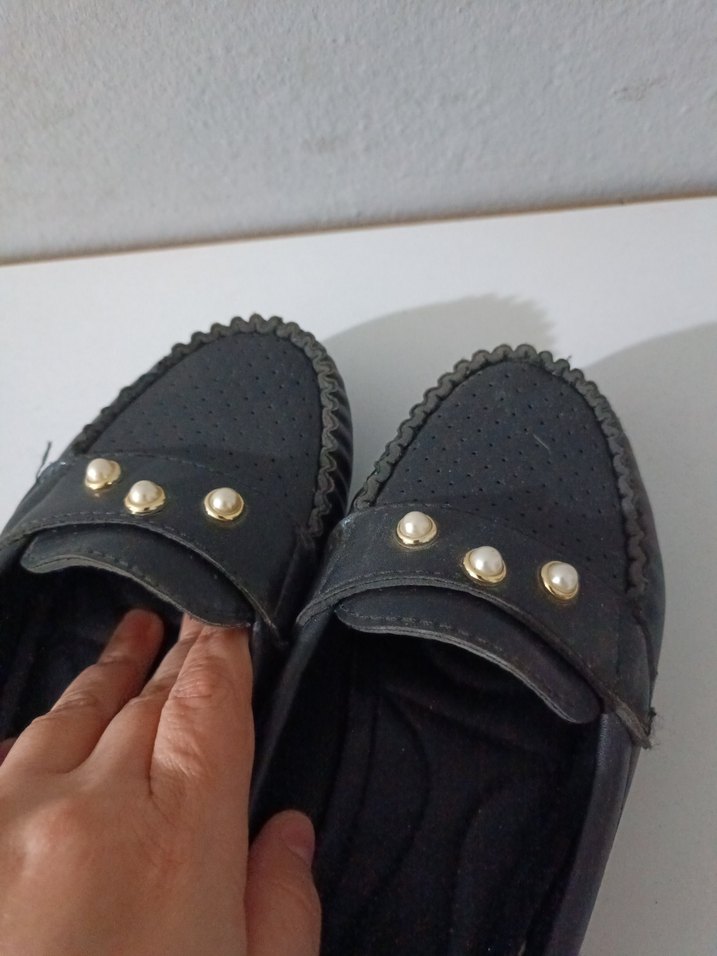 kadin babet Siyah Düğmeli Loafer Ayakkabı - Görsel 4