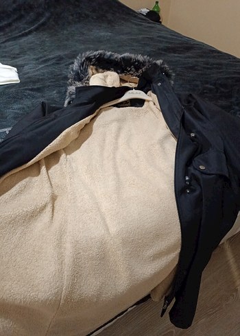 Düğmeli Siyah Kadın Uzun Mont - Görsel 6