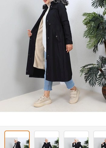 Düğmeli Siyah Kadın Uzun Mont - Görsel 4