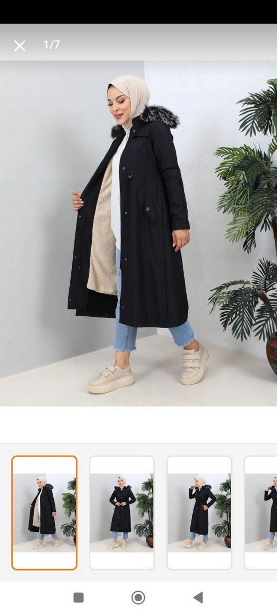 Düğmeli Siyah Kadın Uzun Mont - Görsel 4