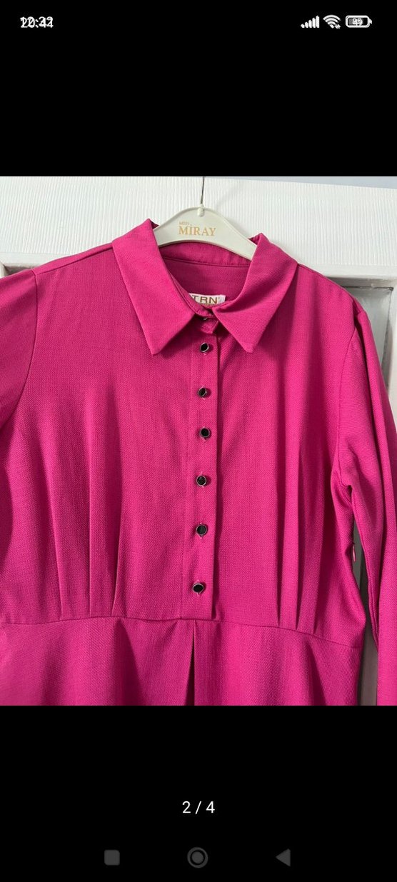 Düğmeli Bordo Uzun Kadın Elbise - Görsel 4