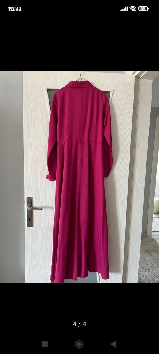 Düğmeli Bordo Uzun Kadın Elbise - Görsel 2