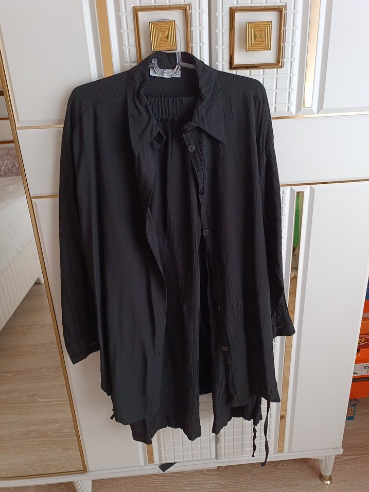 ikili takım Düğmeli Uzun Kollu Siyah Gömlek - Görsel 2