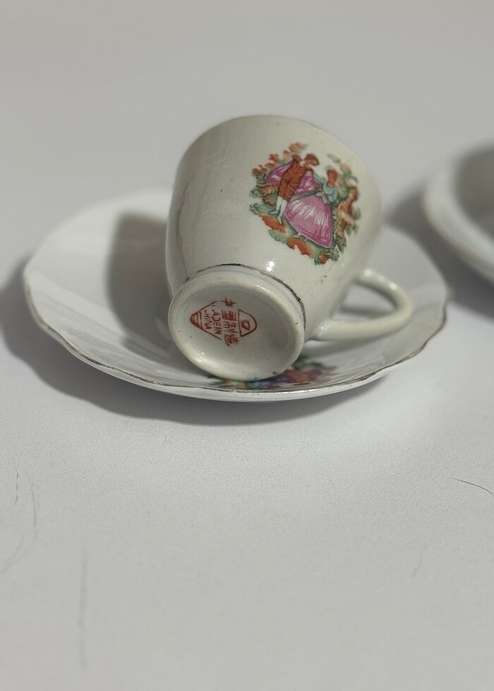 Antika Çin damgalı ikili fincan - Görsel 3