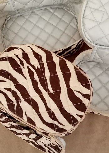 Beden ten rengi Renk Zebra Desenli Kadın Makyaj Çantası Seti