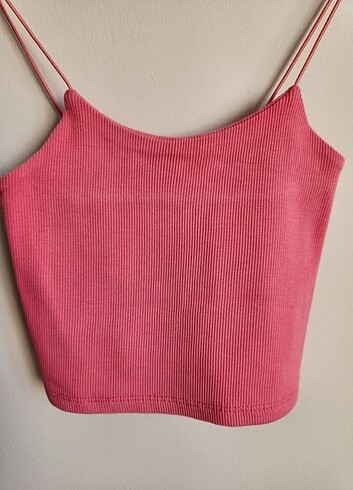 Diğer Fuşya spagetti askılı fitilli kumaş crop 