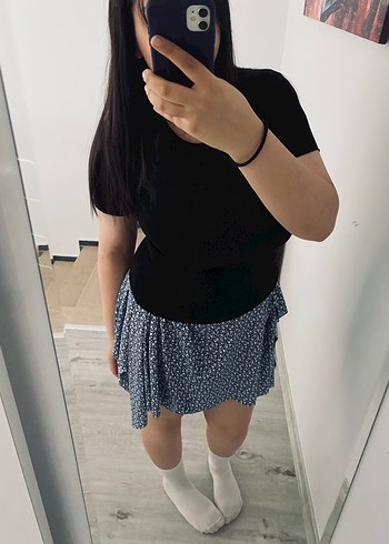 Mavi Midi Yırtmaclı  Etek Drapeli - Görsel 4