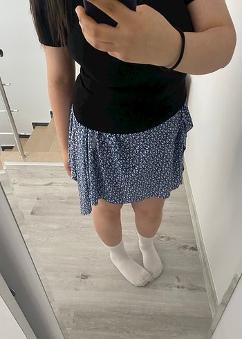 Mavi Midi Yırtmaclı  Etek Drapeli - Görsel 5