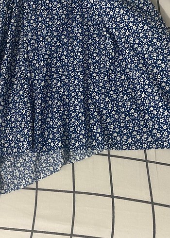 Mavi Midi Yırtmaclı  Etek Drapeli - Görsel 3