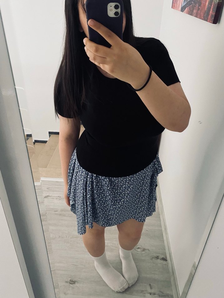 Mavi Midi Yırtmaclı  Etek Drapeli - Görsel 4