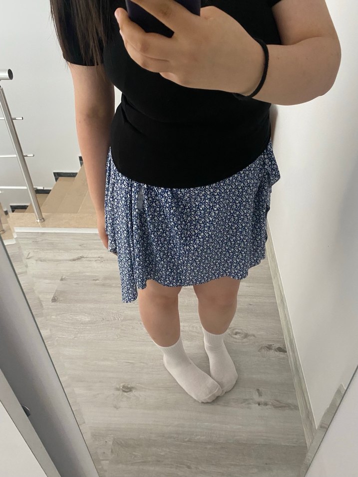 Mavi Midi Yırtmaclı  Etek Drapeli - Görsel 5