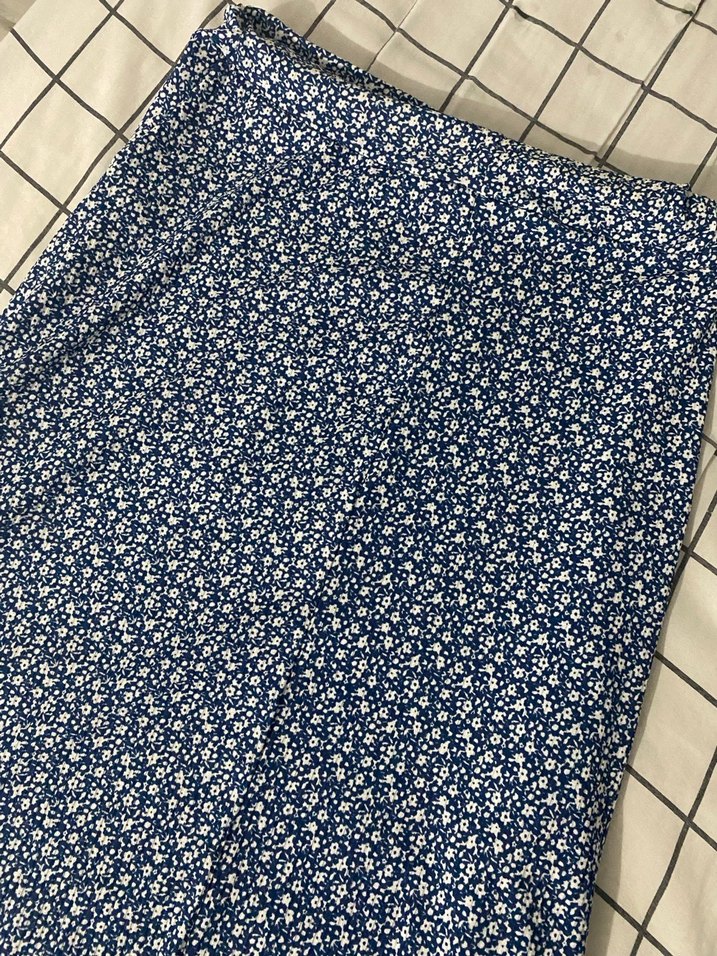 Mavi Midi Yırtmaclı  Etek Drapeli - Görsel 2