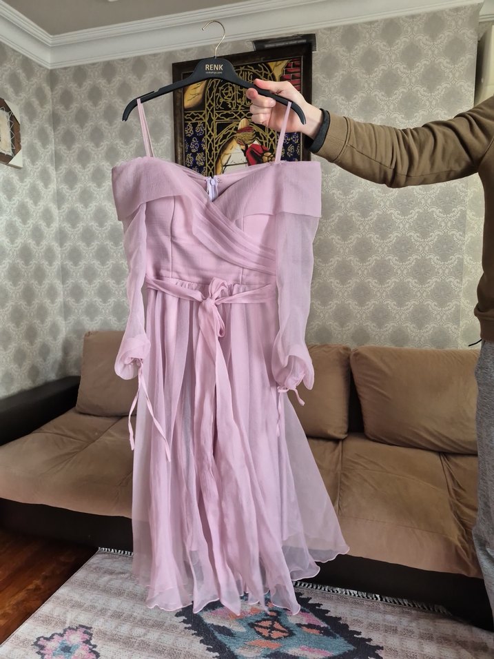 Pembe Straplez Mezuniyet Elbisesi - Görsel 2