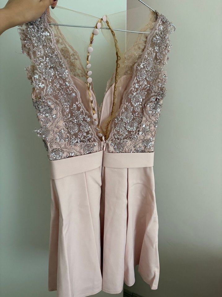 Pembe Mini Payetli İşlemeli Abiye Elbise - Görsel 2