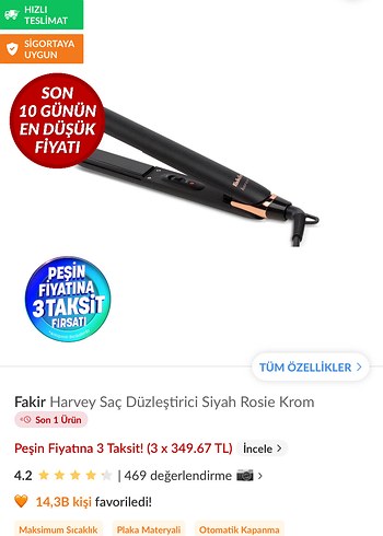 Fakir Harvey Siyah Saç Düzleştirici - Görsel 2