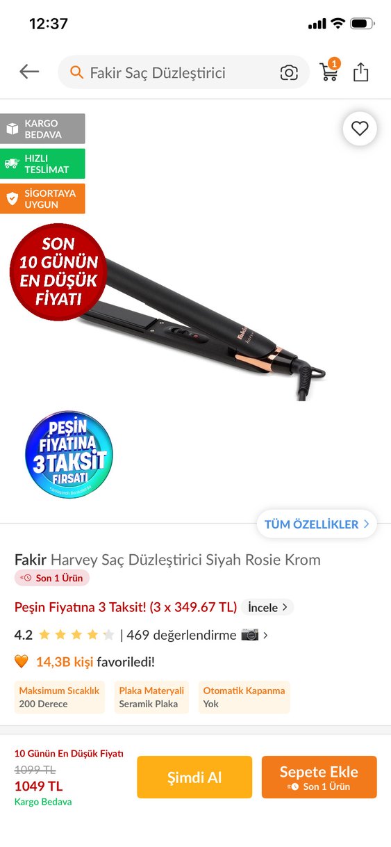 Fakir Harvey Siyah Saç Düzleştirici - Görsel 2