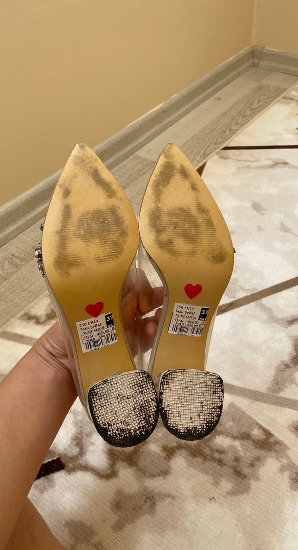 Bej Taşlı Şeffaf Topuklu Abiye Ayakkabı - Görsel 3