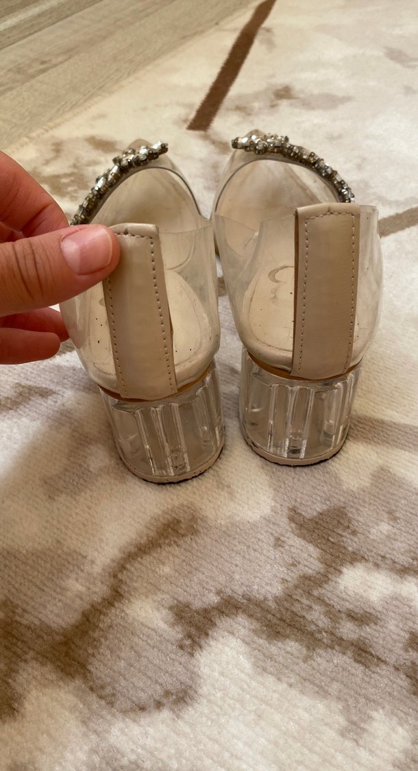 Bej Taşlı Şeffaf Topuklu Abiye Ayakkabı - Görsel 2