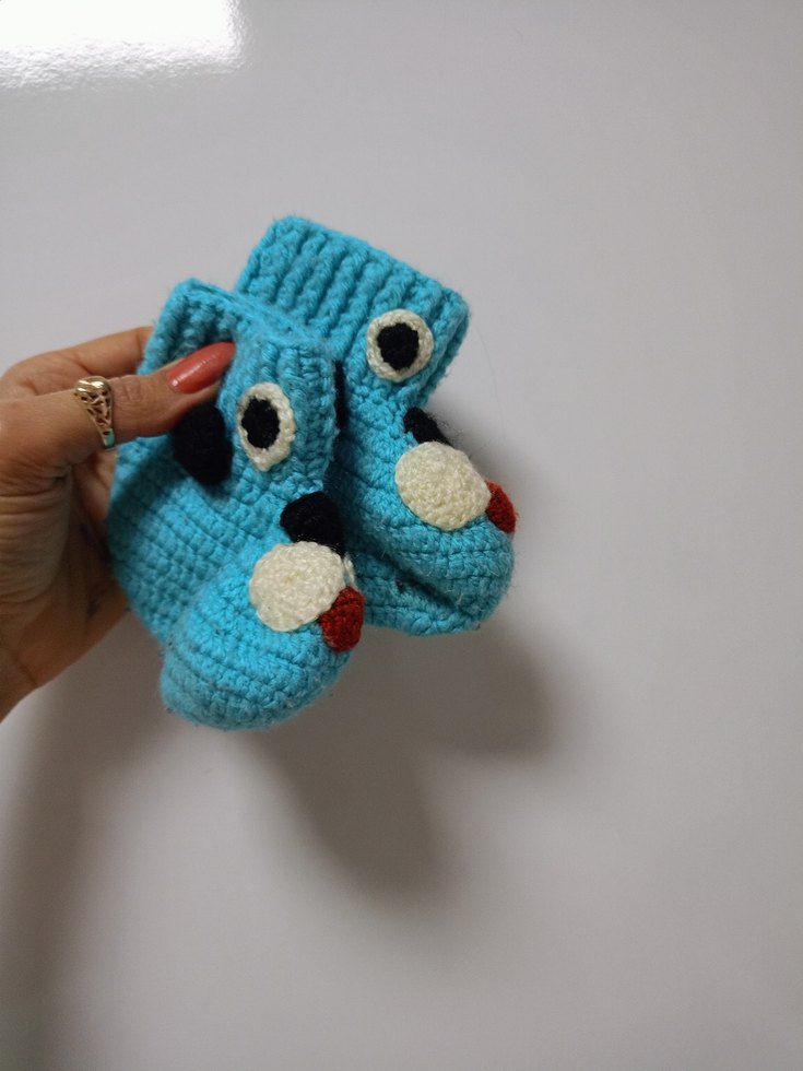 Turkuaz Nakışlı  Bebek Örgü Patik - Görsel 2