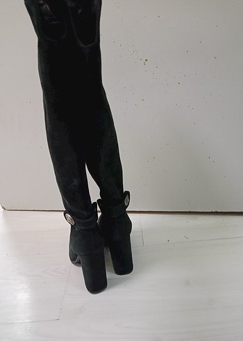 Siyah Süet Diz Boyu topuklu çizme - Görsel 5