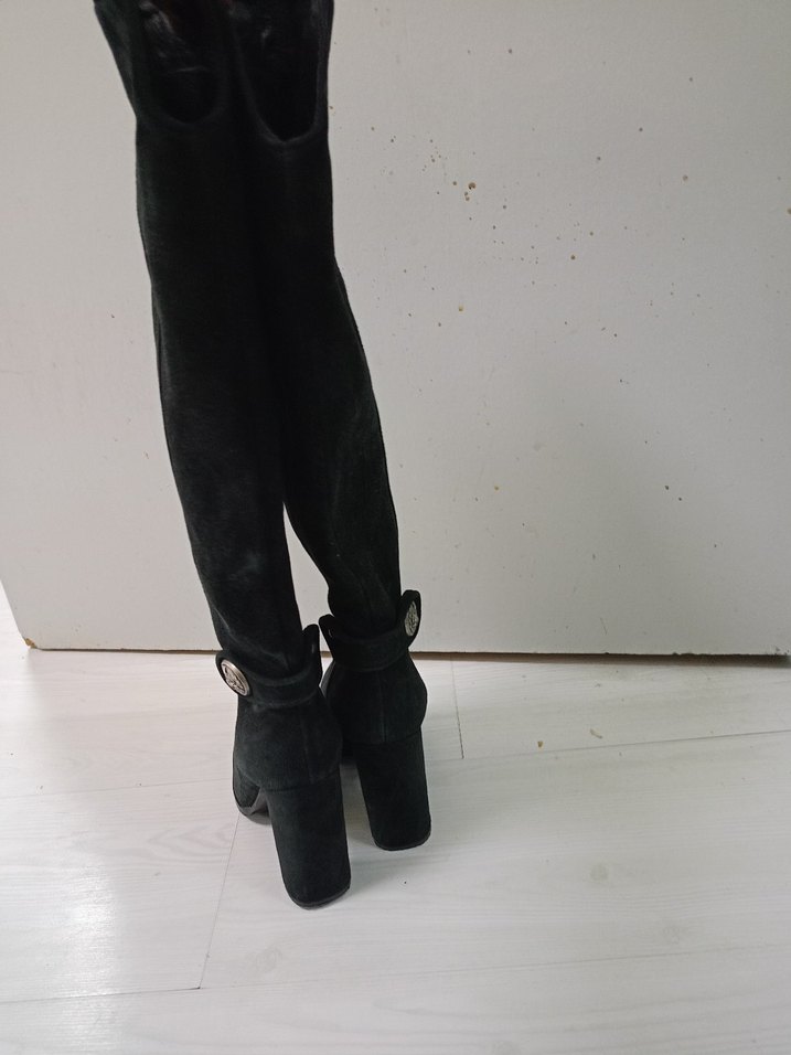 Siyah Süet Diz Boyu topuklu çizme - Görsel 5