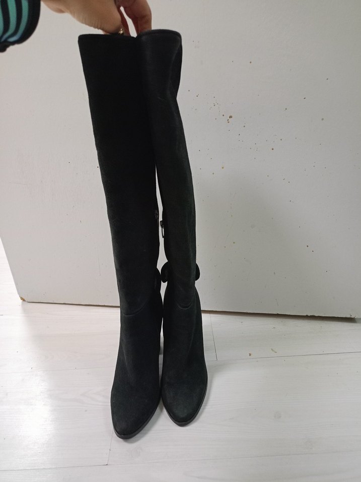 Siyah Süet Diz Boyu topuklu çizme - Görsel 2