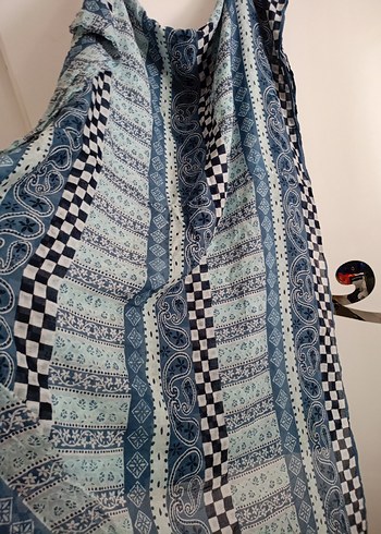 Bohem Tarzı Mavi Gri Dokulu Kadın Şal elbise pareo - Görsel 3