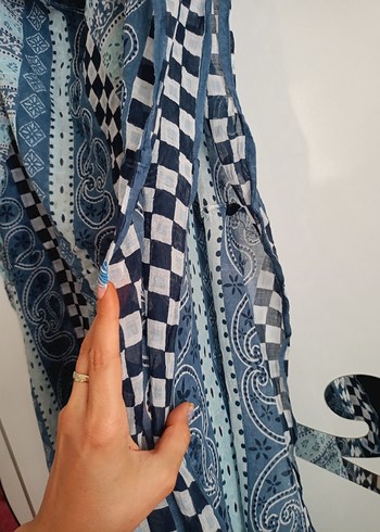 Bohem Tarzı Mavi Gri Dokulu Kadın Şal elbise pareo - Görsel 6