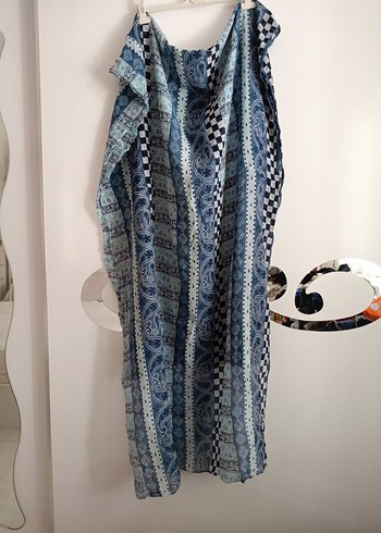 Bohem Tarzı Mavi Gri Dokulu Kadın Şal elbise pareo - Görsel 2