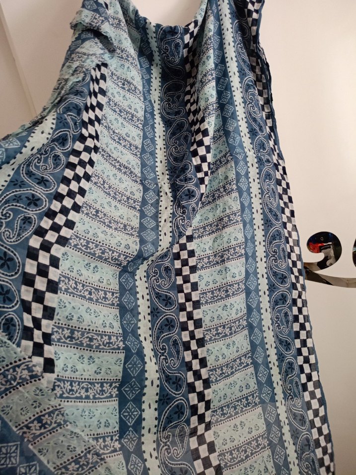 Bohem Tarzı Mavi Gri Dokulu Kadın Şal elbise pareo - Görsel 3