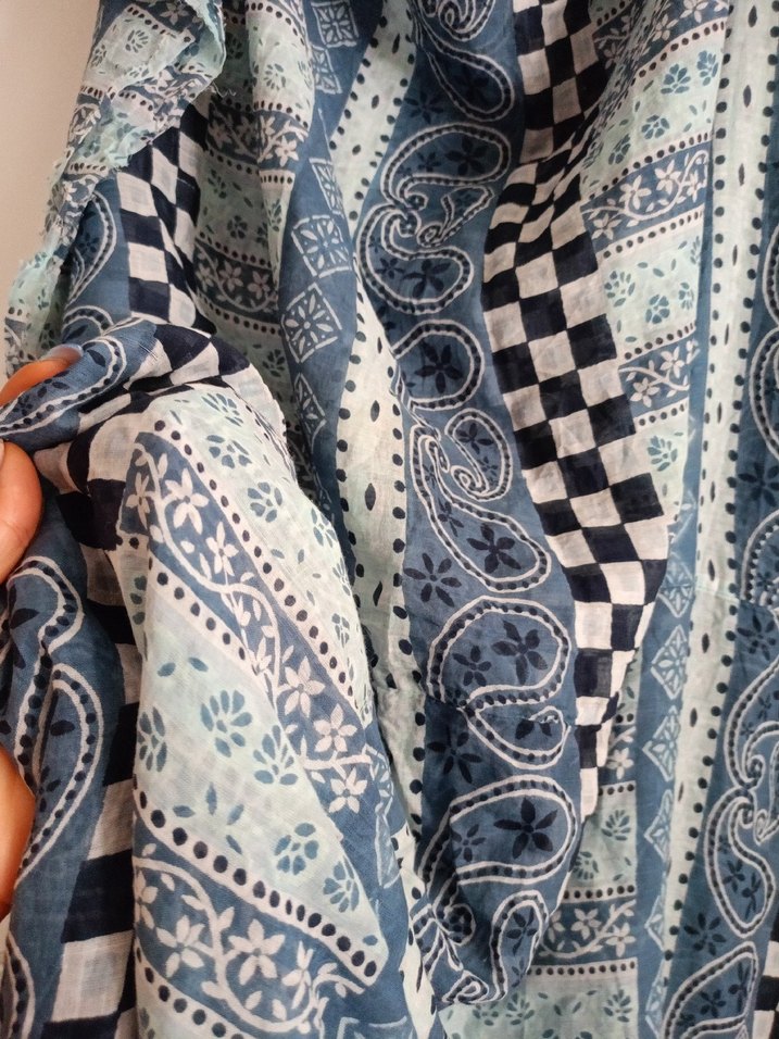 Bohem Tarzı Mavi Gri Dokulu Kadın Şal elbise pareo - Görsel 5