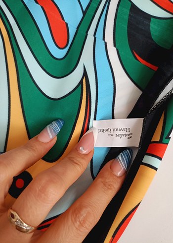 Çok Renkli Uzun Bağlamalı Pareo ipek - Görsel 5