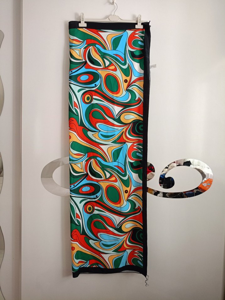 Çok Renkli Uzun Bağlamalı Pareo ipek - Görsel 2