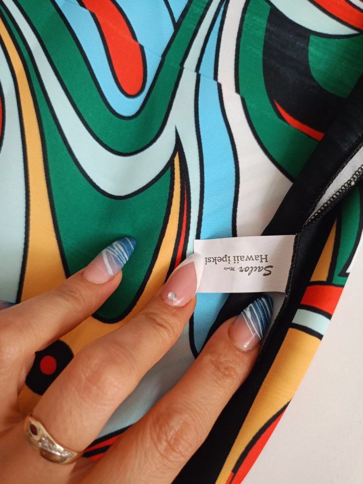 Çok Renkli Uzun Bağlamalı Pareo ipek - Görsel 5