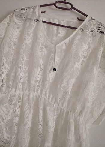 Dantel Detaylı Beyaz Bohem Midi pareo - Görsel 3