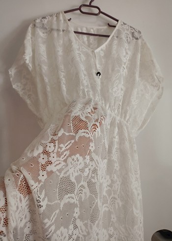 Dantel Detaylı Beyaz Bohem Midi pareo - Görsel 4