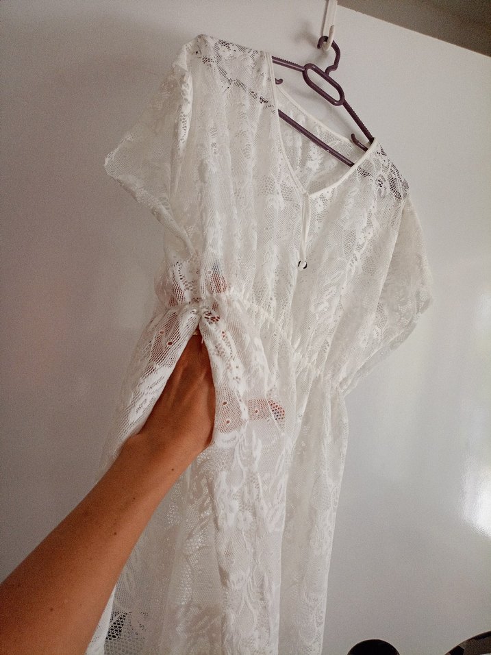 Dantel Detaylı Beyaz Bohem Midi pareo - Görsel 2
