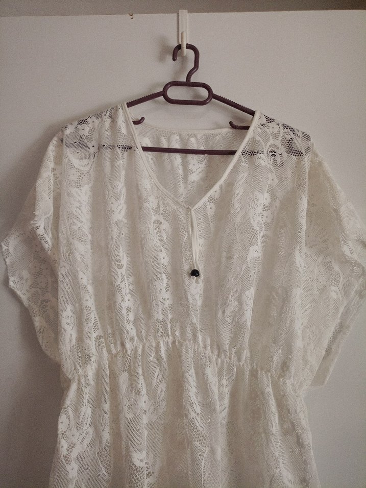 Dantel Detaylı Beyaz Bohem Midi pareo - Görsel 5