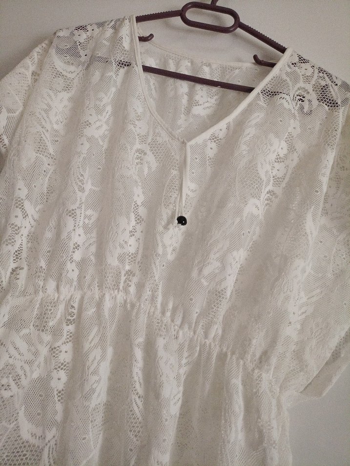 Dantel Detaylı Beyaz Bohem Midi pareo - Görsel 3