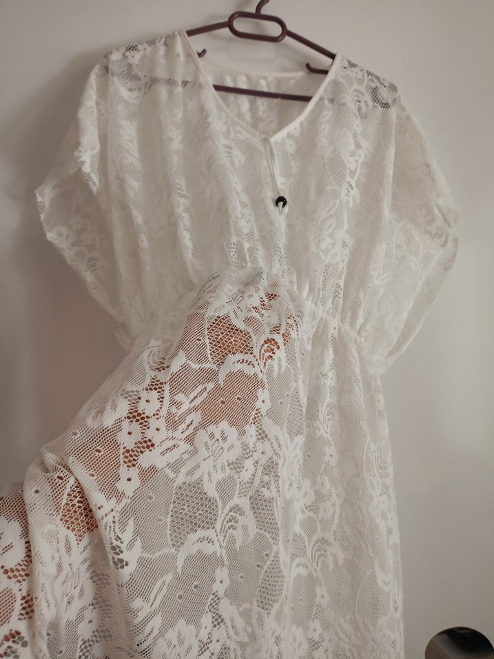 Dantel Detaylı Beyaz Bohem Midi pareo - Görsel 4