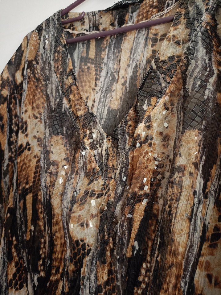 Bohem Yılan Desenli Uzun V Yaka Kadın pareo - Görsel 5