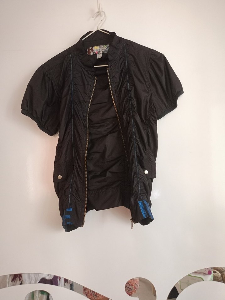 Siyah Fermuarlı Kısa Kollu Street Wear Ceket - Görsel 4