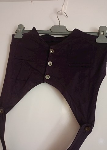 Diğer Düğmeli Mor Keten Halter Yaka Kadın Yeleği