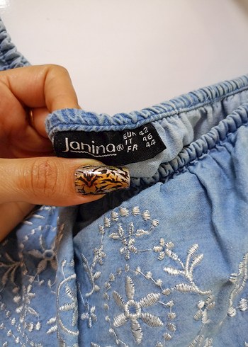 42 Beden mavi Renk Nakışlı Fırfırlı Mavi Denim Kadın Tulum