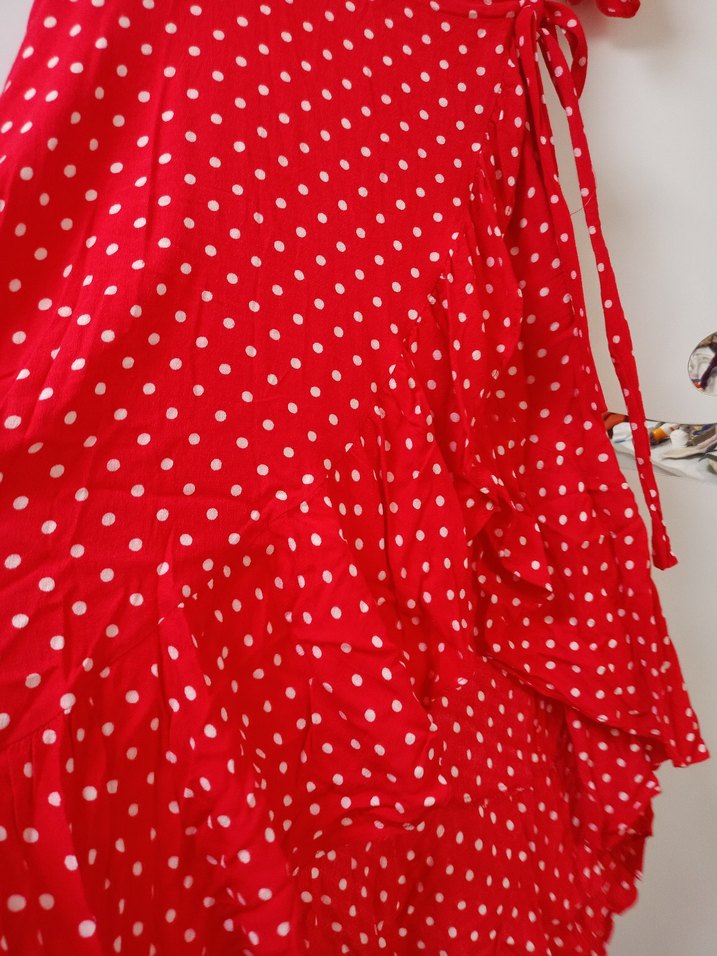 Kırmızı Puantiyeli Bohem Uzun Elbise - Görsel 3