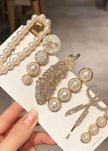 6 lı İnci ve Taş Detaylı Kadın Toka Seti