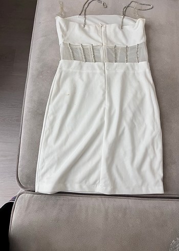 Beyaz Straplez Mini Elbise - Görsel 2