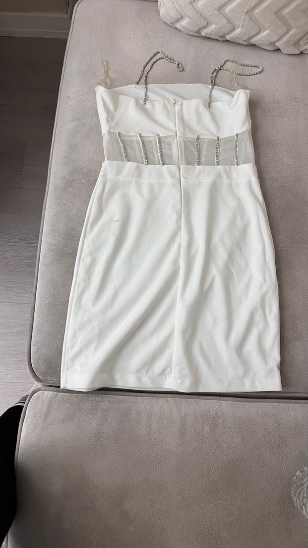 Beyaz Straplez Mini Elbise - Görsel 2