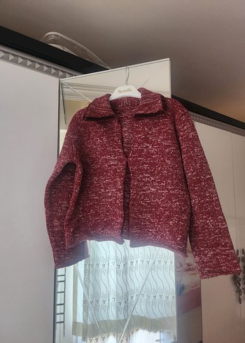 Kısa model (belde) Bordo Triko Kız Hırka Uzun Kollu